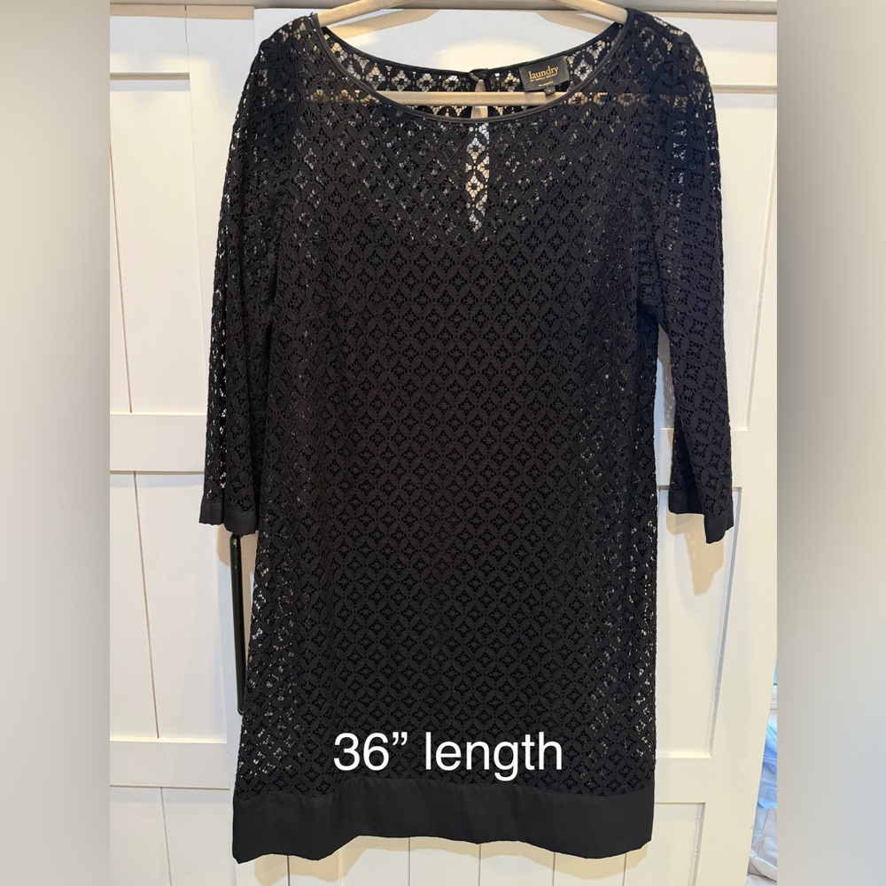 Laundry By Shelli Segal Black Crochet Long Sleeve Shift Dress